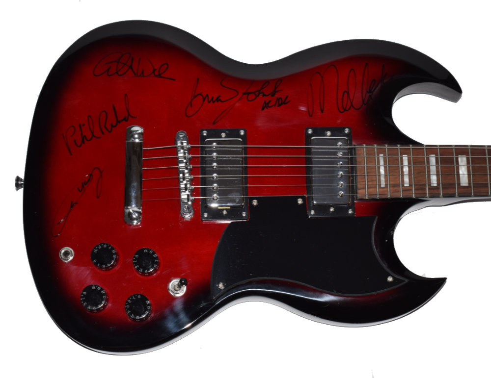 ac/dc signed red guitar